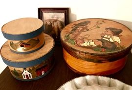 old painted wooden hat boxes