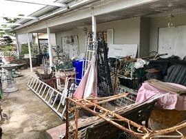 TONS of outdoor salvage! iron, birdbaths, chairs, statues, and more
