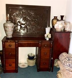 antique wooden wall panel and vanity desk