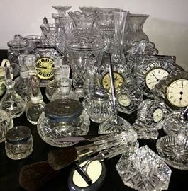 just uncovered TONS of Waterford in mint condition. clocks, smoke set, vanity items, perfume bottles, vases, candlesticks