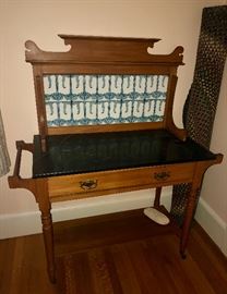 Marble top French washstand with tile back
