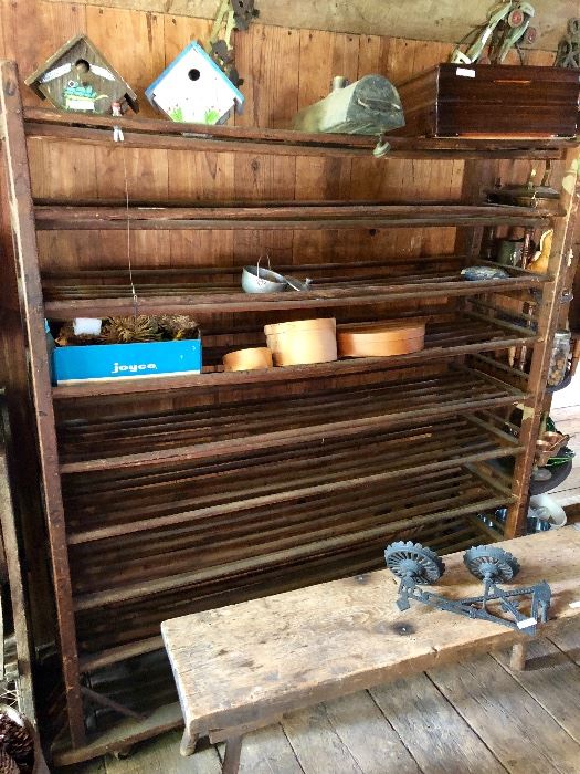 Antique industrial shoe rack from Lowell Mills