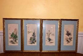 Four Seasons, Asian Inspired and framed in gold gilt