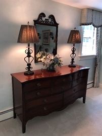 Mahogany serpentine front dresser with Hepplewhite brass pulls