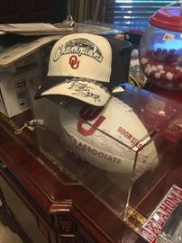 Cap and football signed by Bob Stoops
