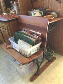 Antique School desk, seat folds up
