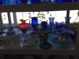 Hard to see, will try for better, amazing flow blue fluted oval large bowl, Belleek, etc.