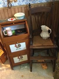 Small roll top rooster door cabinet, childs high chair but not tray style, just with straps to secure