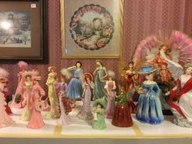 Lovely ladies figurine collection, note there are many more than shown in a few areas