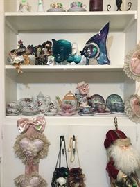 Child tea set, cups and saucers, art glass