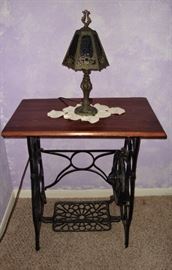 UPCYCLED - ANTIQUE IRON SEWING MACHINE BASE WITH TABLE TOP