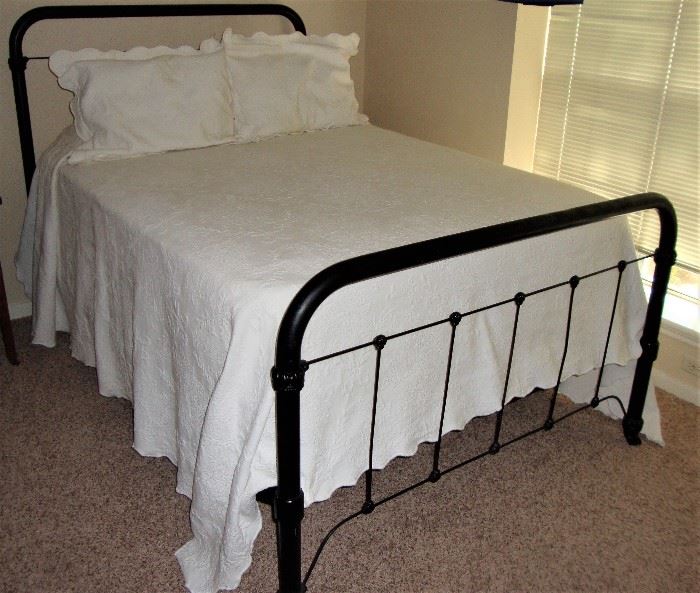 ANTIQUE IRON BED WITH BEDDING