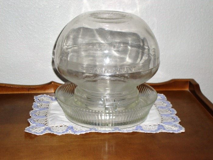 SWEET OLD GLASS CHICKEN WATERER - DOME and BASE