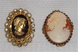 (LEFT) LARGE VINTAGE CAMEO BUTTON, (RIGHT) GORGEOUS OLD CAMEO BROOCH