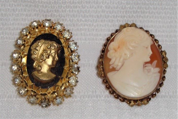 (LEFT) LARGE VINTAGE CAMEO BUTTON, (RIGHT) GORGEOUS OLD CAMEO BROOCH