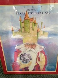 Framed poster - In celebration of the 57th Texas Rose Festival - "A Journey Through Imaginary Places" (Theme for the 1990 Rose Festival)