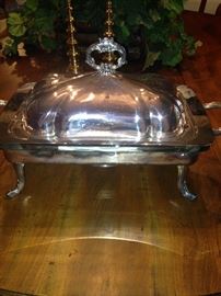 Covered and footed silver plate server