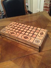 Decorative wooden box ; within - checker board 