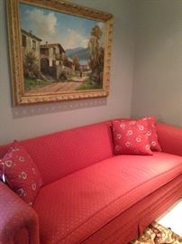 One of two matching sofas; special framed art