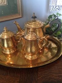 Brass tea set on tray