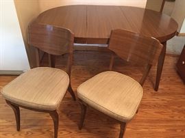 Midcentury Walter of Wabash table, one leaf and chairs.