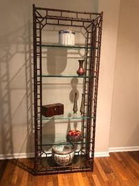Bamboo style Metal dark Reddish Brown Mid Century with 5 glass shelves. 82"H x 31"W x 14"D BUY IT NOW $300