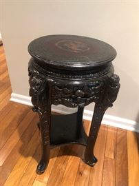 Antique Japanese Carved Wood & Marked Table Stand & Painted Dragon 13"D 2'T BUY IT NOW $180 