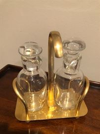 VIntage Oil and Vinegar Cruets with stand