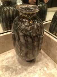 Vintage Brown Marbled Studio Art Glass vase Signed by Doug Sweet 9"
