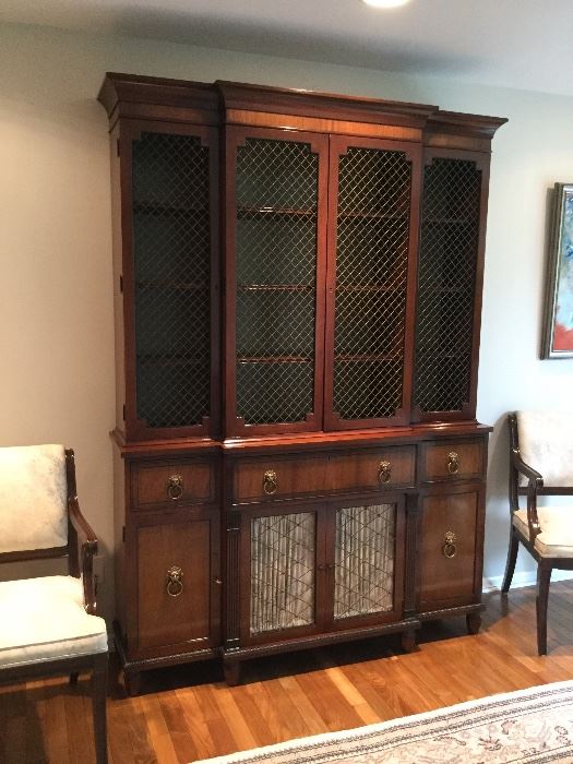 Kittinger School Satinwood Inlaid Mahogany Breakfront China Cabinet  61" W x 17 D x 87"H comes in 2 pieces BUY IT NOW $495
