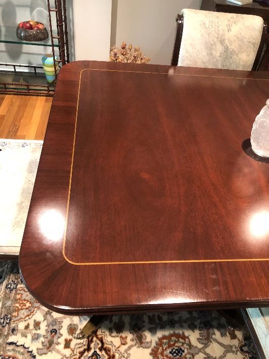 Mahoghany Dining Room Table, with Satinwood finish with 2 leaves 6 Chairs and Table pads Table measures 44 x 70 with 2 18" leaves in housing. BUY IT NOW Price $495