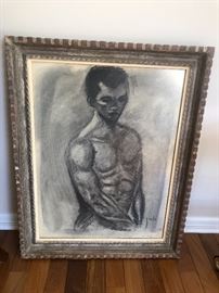 Mid Century Artist Harry Gold Charcoal of Male Figure
