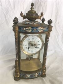Guilded Bronze & Cloisonne clock with Mercury Pendulum