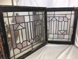 Pair of Antique Arts & Crafts Period Stained glass panels