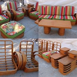 Detail of 10 Piece Vintage Rattan Set. Circa 1940’s. 