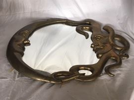Decorative Moon & Sun Brass Mirror
