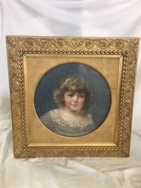 Antique Original Pastel Portrait Painting
