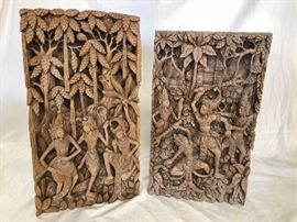 Pair on Finely Carved Wood Panels