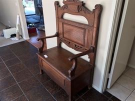 Antique Oak Hall Bench