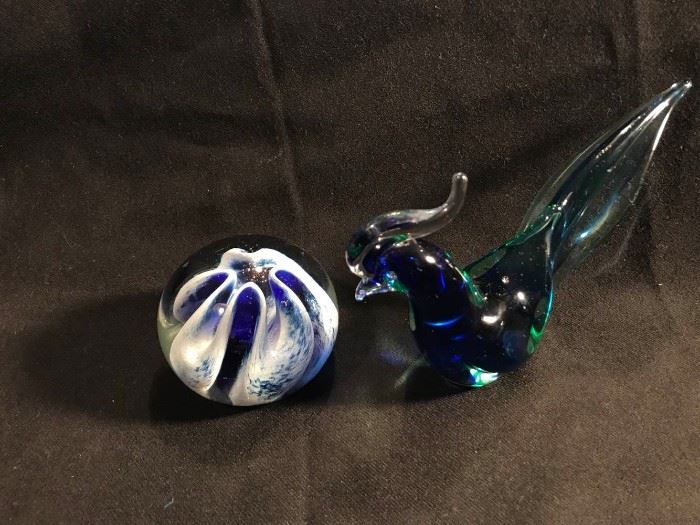 Glass Paperweight and Bird