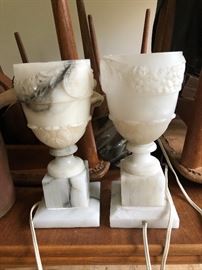 $375 solid marble pair of bedside lamps. Gorgeous when lit with small dim Edison bulb 