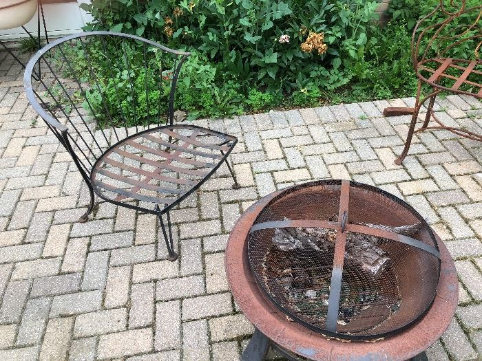 Pair of low mid century indoor/outdoor chairs - perfect with a faux sheepskin thrown over for comfort - $150 each ( $300 pair ) 

Fire Pit $65