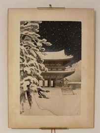 "Ninnaji Temple Gate Snow" Woodblock