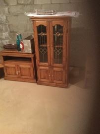 TV stand with swivel top and media cabinet with slide out shelf and bottom storage 