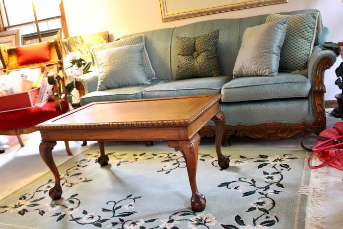 Beautiful Antique Sofa and we Love the Table, with claw and ball feet.