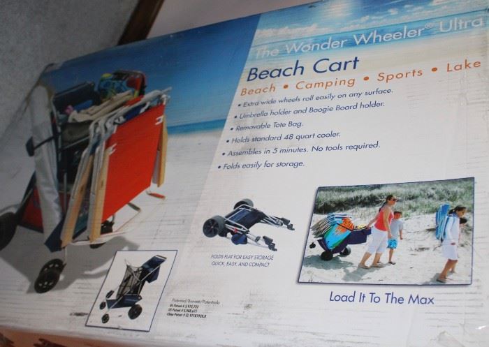 This is a brand new beach cart, ready to take on your next beach vaca.  