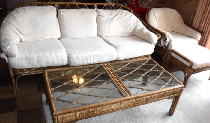 "Bamboo" sofa, chair, ottoman & coffee table.  Part of six piece set