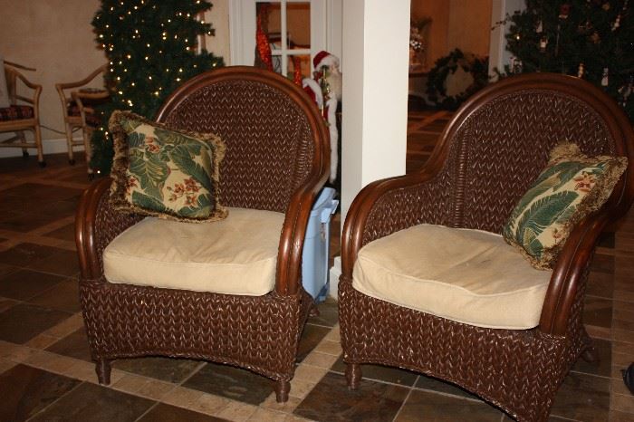 Pair wicker/rattan chairs