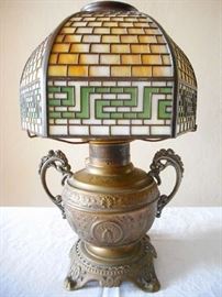 ANOTHER VIEW OF ANTIQUE LAMP - SHADE SIGNED HANDEL