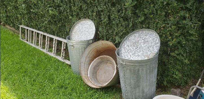 galvanized garbage cans, tubs